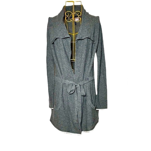 Splendid Merino Wool Cashmere Blend Gray Cardigan with Tie Belt & Pockets, M - Picture 7 of 16